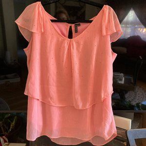 Peach Chiffon Tank Shirt with Sewn-in Lining